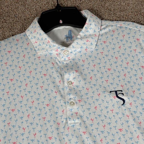 johnnie-O Other - Johnnie-O Mens Featherweight Martini Print Golf Polo Shirt White Blue Pink M